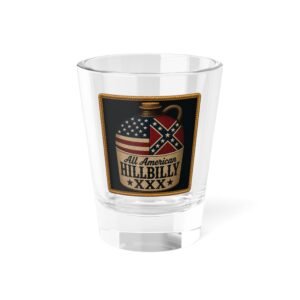 1.5oz Shot Glass - Confederate and USA Flag Design - 'All American Hillbilly' - Rebel Glassware