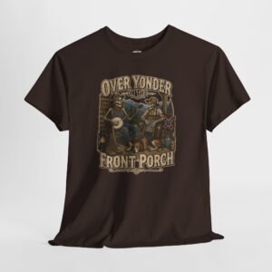 Confederate Flag - 'Over Yonder on the Front Porch' - Banjo - Dog - Skeletons - T-Shirt - Unisex Heavy Cotton Tee