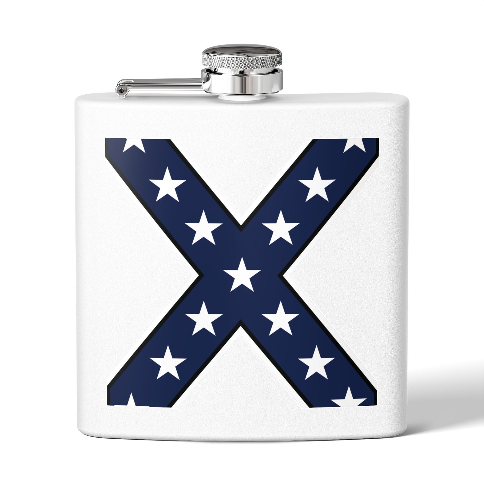 6oz Stainless Steel Flask - Confederate Flag 'X' - Stylized Rebel Flag - Choice of Colors - Image 6