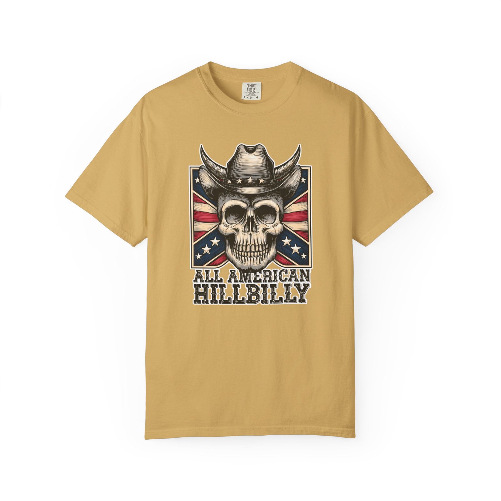 Garment-Dyed T-shirt - Comfort Colors 1717 - Cowboy Skull - 'All American Hillbilly' - Image 9