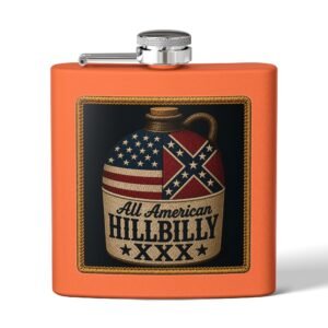 6oz Stainless Steel Flask - USA and Rebel Flag Patch - Moonshine Jug - Embroidered Look - Choice of Colors