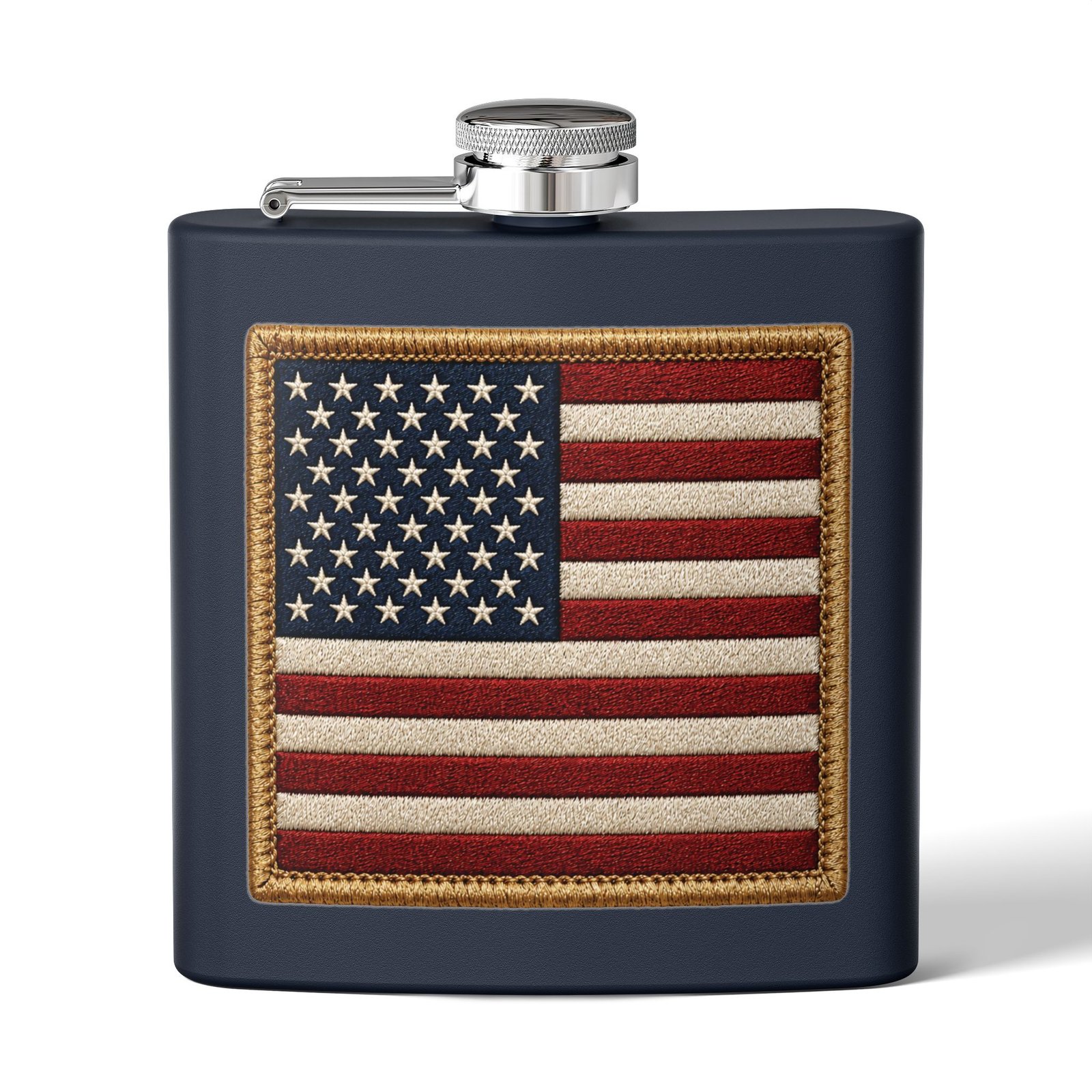 6oz Stainless Steel Flask - American Flag Patch - Embroidered Look USA Flag - Choice of Colors 10 6oz Stainless Steel Flask - American Flag Patch - Embroidered Look USA Flag - Choice of Colors - Image 10