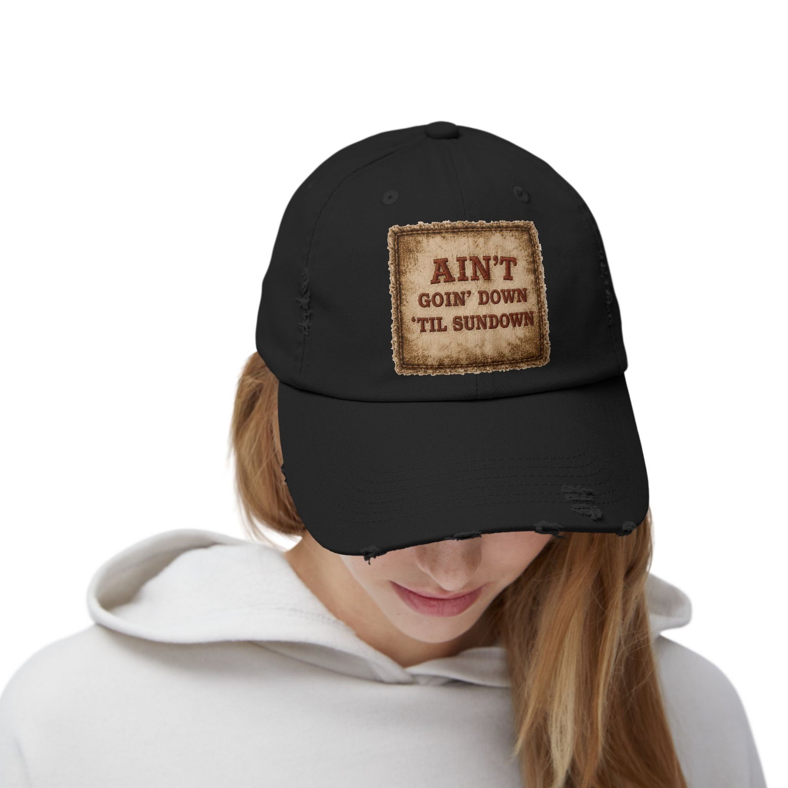 Distressed Baseball Cap - "Ain't Goin' Down 'Til Sundown" Patch Look 21 Distressed Baseball Cap - "Ain't Goin' Down 'Til Sundown" Patch Look - Image 21
