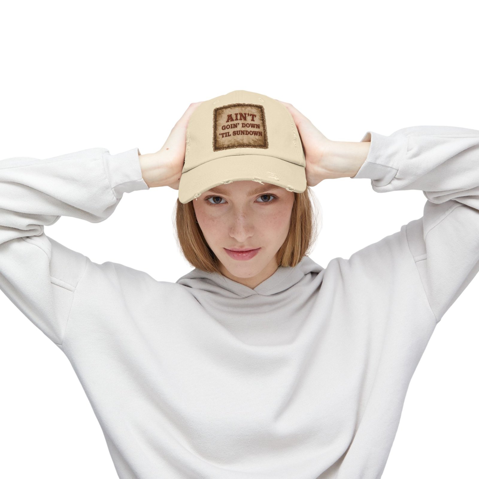 Distressed Baseball Cap - "Ain't Goin' Down 'Til Sundown" Patch Look 10 Distressed Baseball Cap - "Ain't Goin' Down 'Til Sundown" Patch Look - Image 10