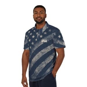Patriotic American Flag Print - Blue - 'USA' - Stars - Polo Shirt - Unisex