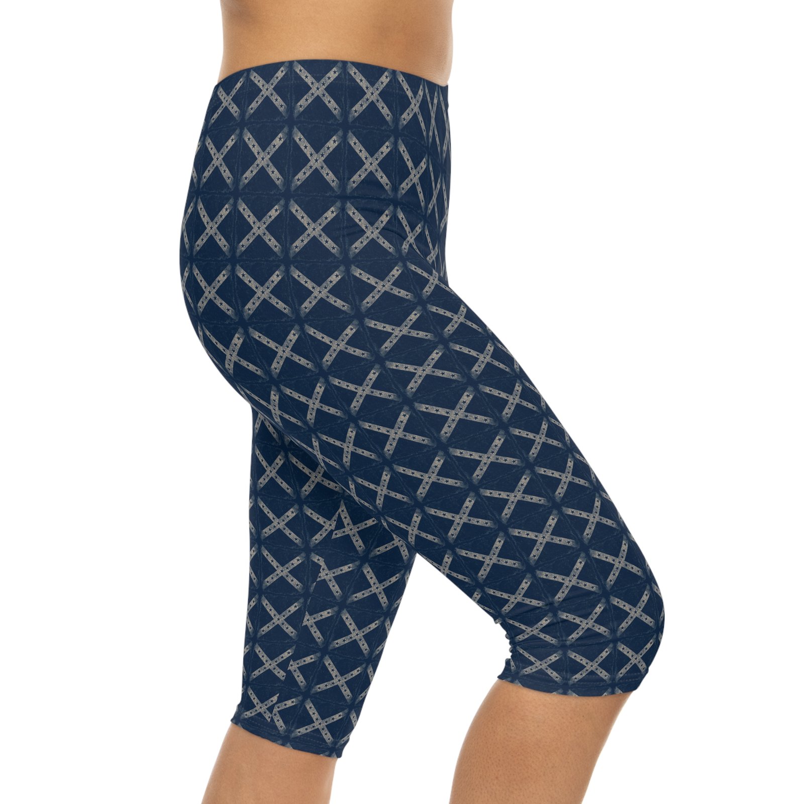 Navy Blue Rebel Flag Pattern - Capri Leggings - Women’s Activewear - Yoga Pants 3 Navy Blue Rebel Flag Pattern - Capri Leggings - Women’s Activewear - Yoga Pants - Image 3