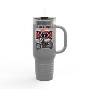 Insulated Travel Mug - 40oz - Rebel Flag with Motorcycle - 'All American Hillbilly' 'Rebel Road'