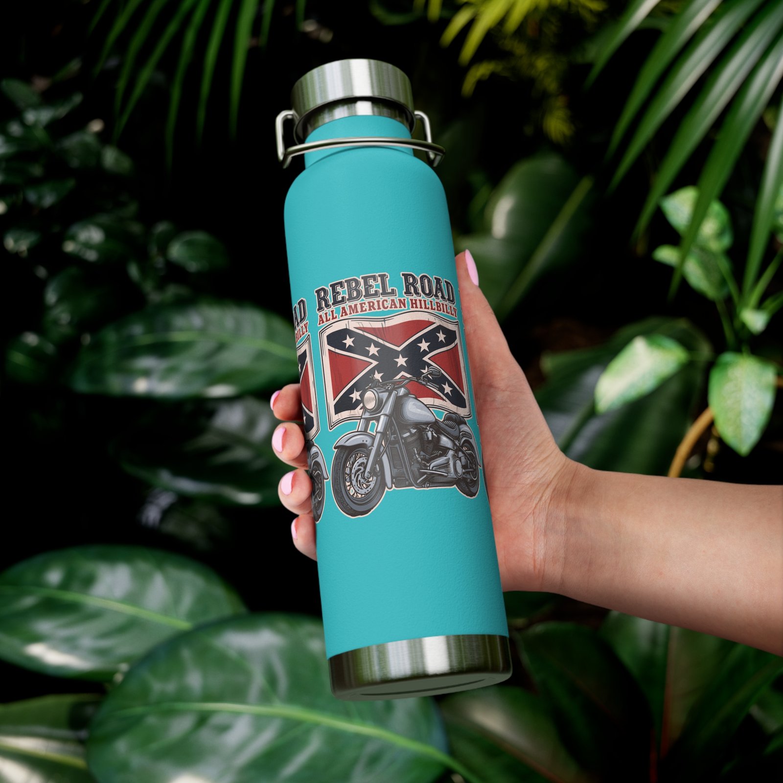 'All American Hillbilly' - 'Rebel Road' - Motorcycle - 22oz Insulated Water Bottle - Image 4