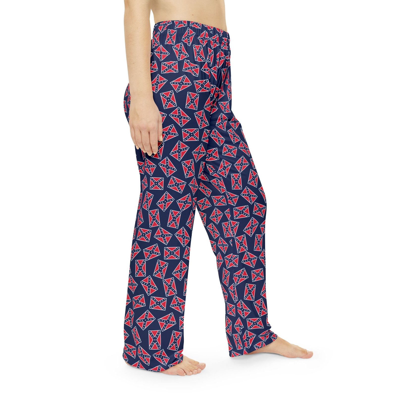 Women's Pajama Pants - Rebel Flag Pattern - Blue Background - Print Lounge Pants - Image 4