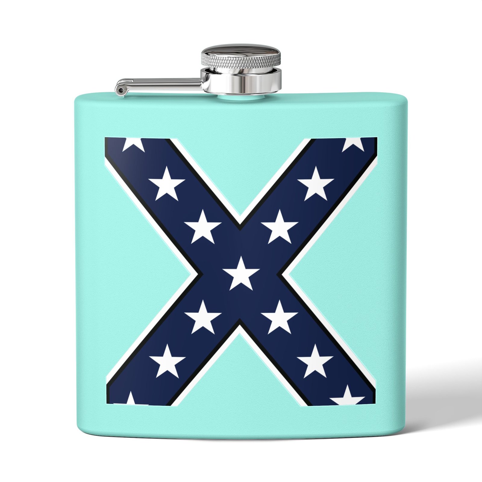 6oz Stainless Steel Flask - Confederate Flag 'X' - Stylized Rebel Flag - Choice of Colors - Image 2