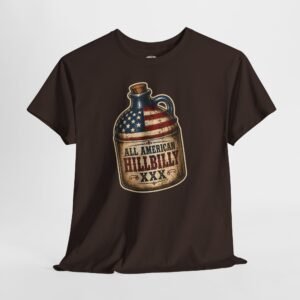 American Flag - 'All American Hillbilly XXX' - Moonshine Jug - USA Flag - T-Shirt - Unisex Heavy Cotton Tee