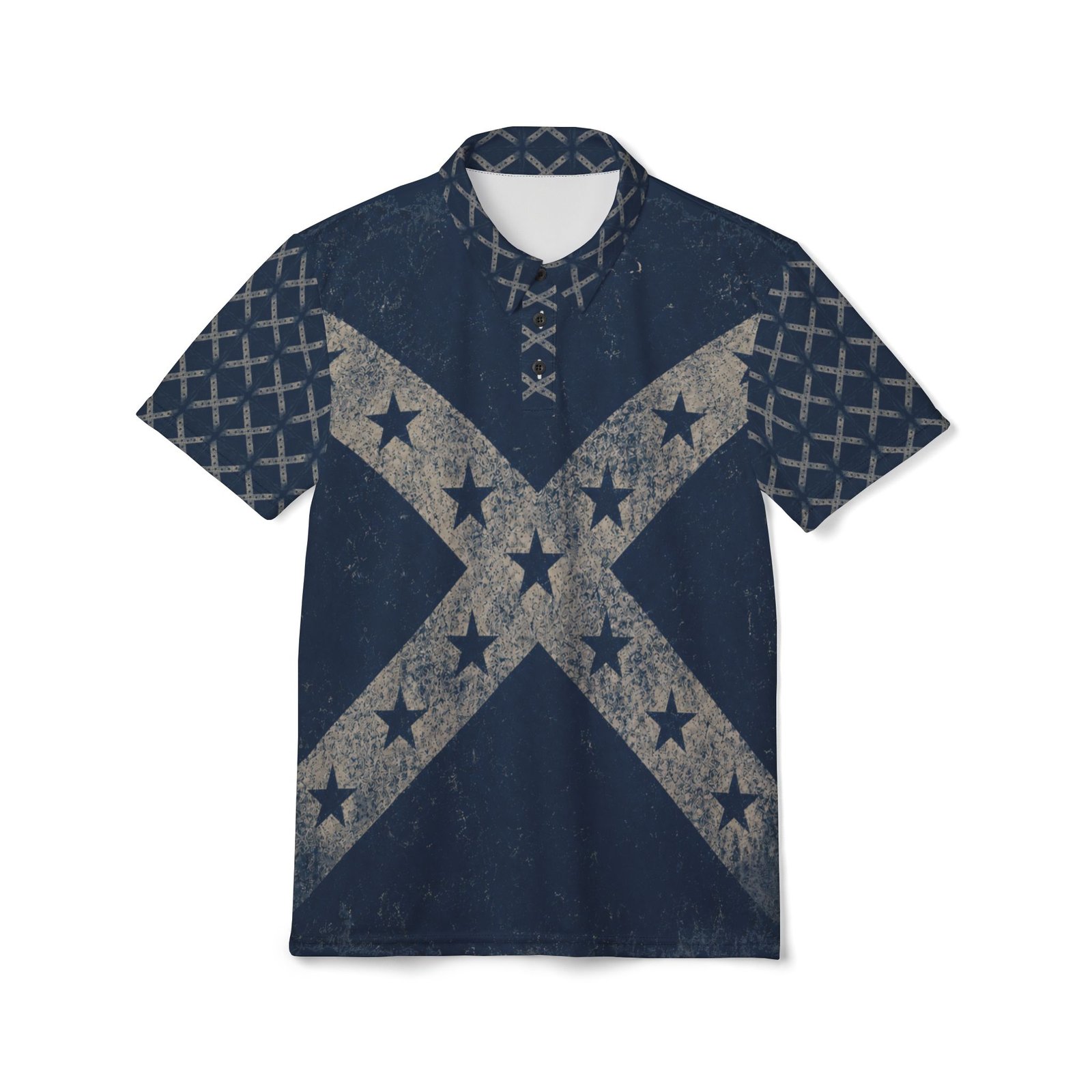 Blue Distressed Confederate Flag Design - Rebel - Polo Shirt - Unisex 3 Blue Distressed Confederate Flag Design - Rebel - Polo Shirt - Unisex - Image 3