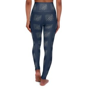 Navy Blue Distressed American Flag Pattern - High-Waist Yoga Leggings – Activewear Pants
