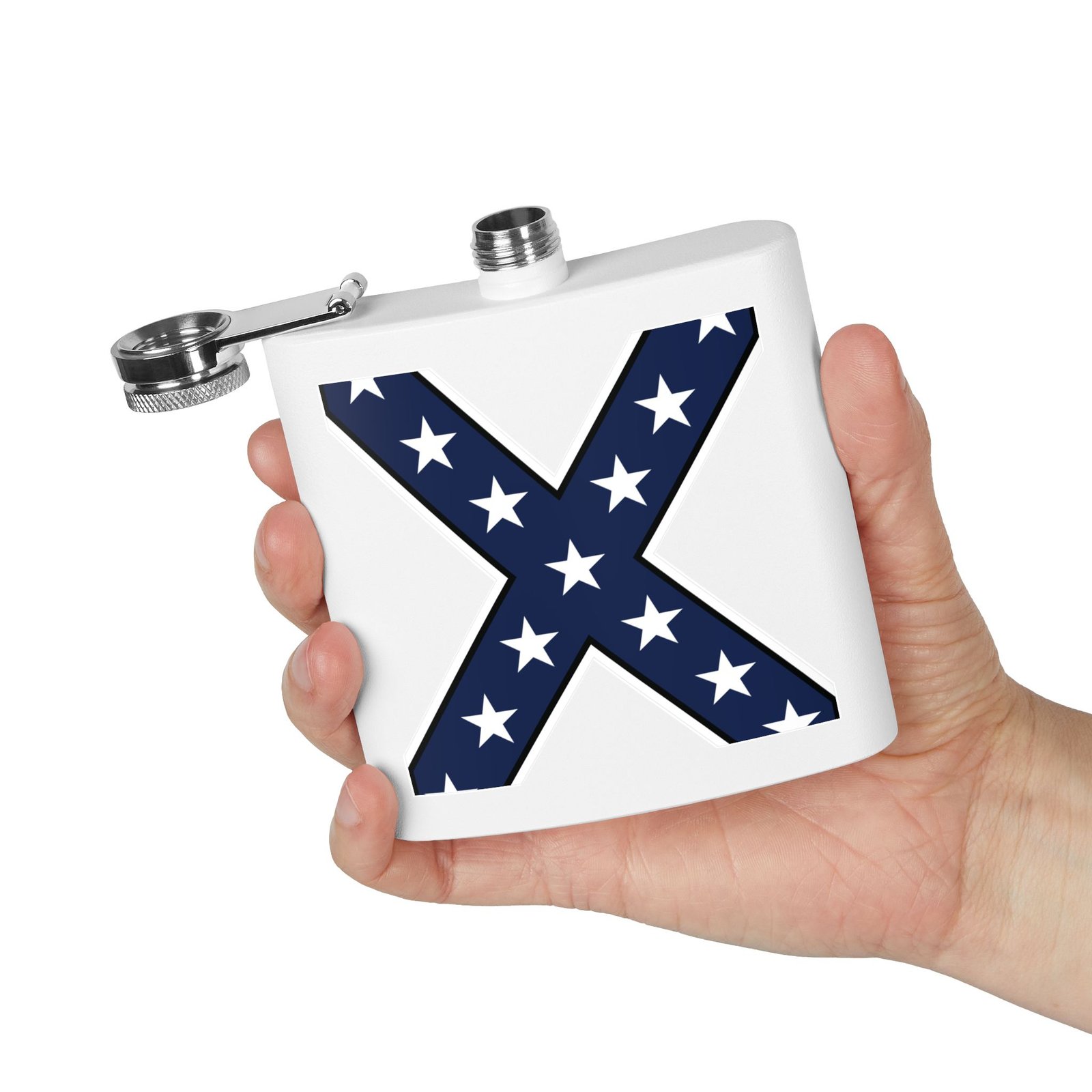 6oz Stainless Steel Flask - Confederate Flag 'X' - Stylized Rebel Flag - Choice of Colors - Image 14