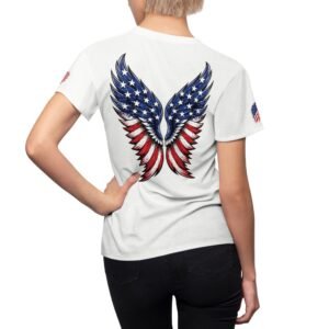 Patriotic Heart Women's Tee - American Flag Chest Design
