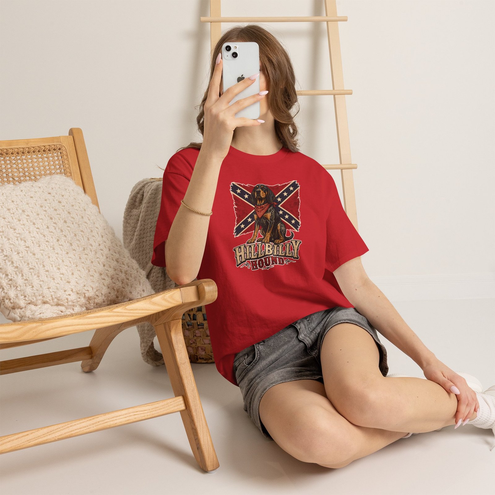 Confederate Flag - Dog - 'Hillbilly Hound' - Version 2 - Rebel T-Shirt - Unisex Heavy Cotton Tee - Image 3