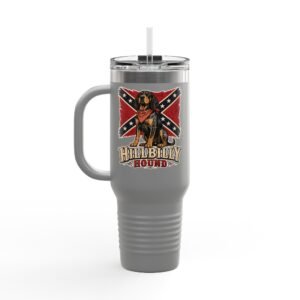 Insulated Travel Mug - 40oz - Rebel Flag with Dog - Text, 'Hillbilly Hound' - Version 2