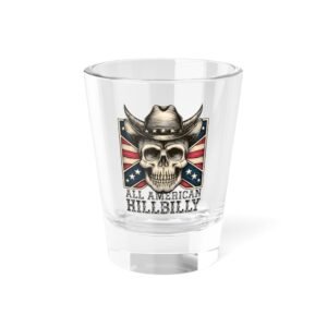 1.5oz Shot Glass - 'All American Hillbilly' - Confederate Flag Design - Rebel Glassware