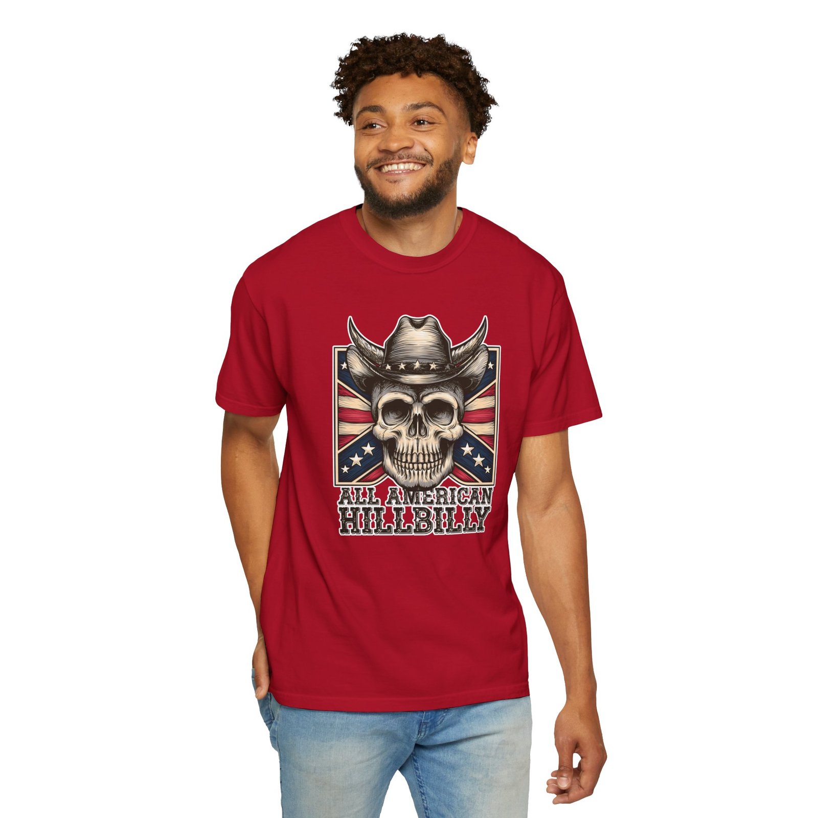 Garment-Dyed T-shirt - Comfort Colors 1717 - Cowboy Skull - 'All American Hillbilly' - Image 2