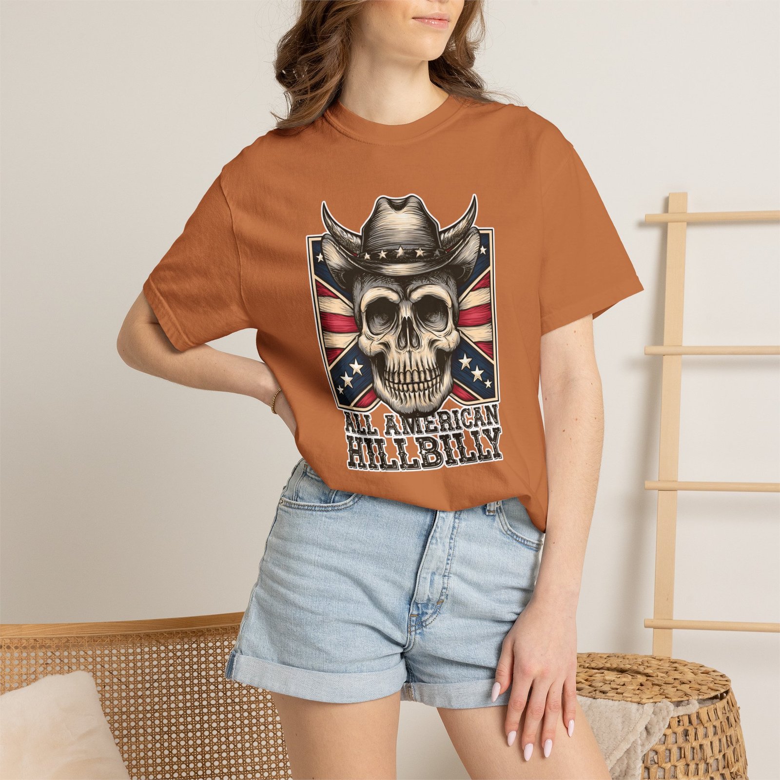 Garment-Dyed T-shirt - Comfort Colors 1717 - Cowboy Skull - 'All American Hillbilly' - Image 12