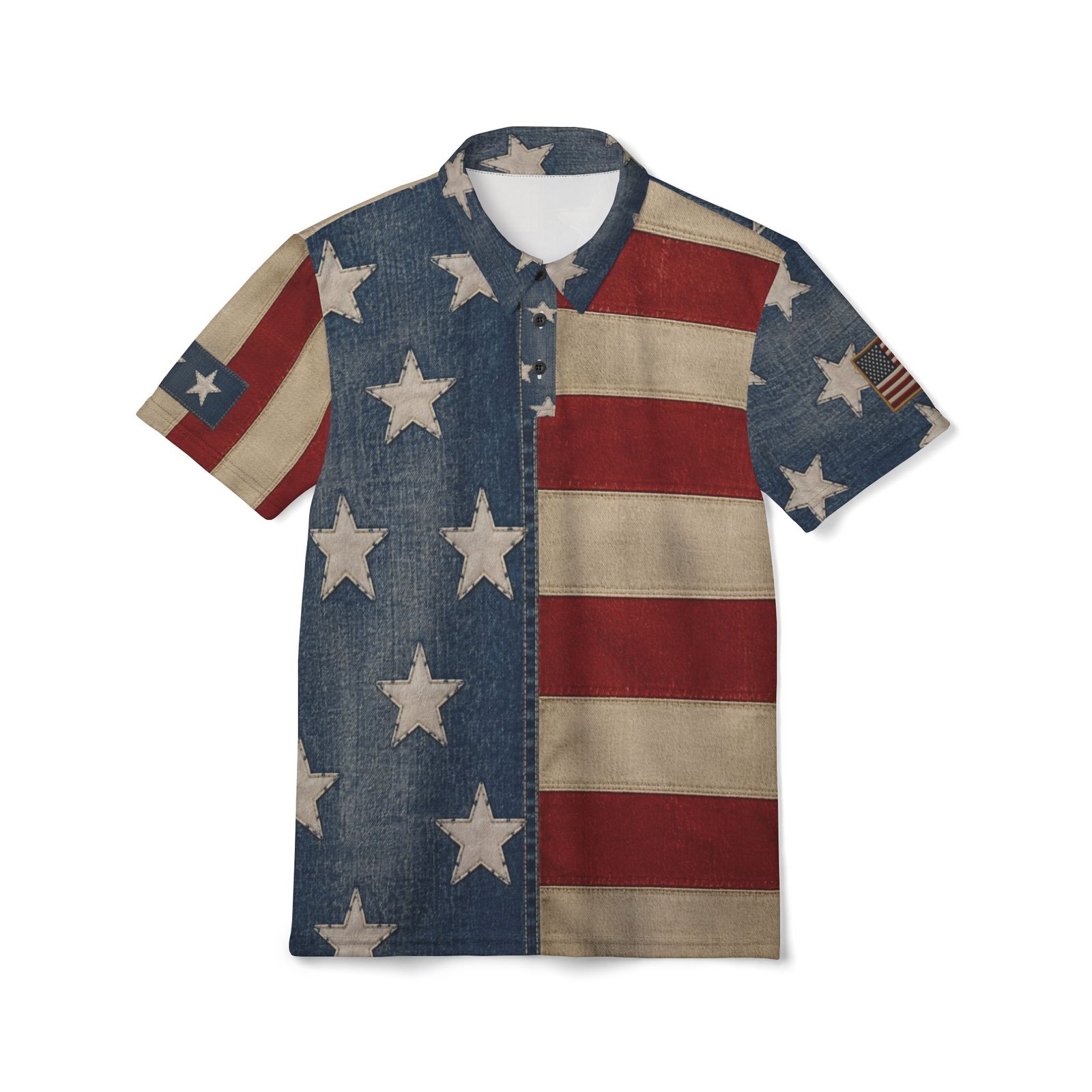 Patriotic Denim Print Pattern - Red White Blue Patches - America 1776-2026 - Polo Shirt - Unisex 2 Patriotic Denim Print Pattern - Red White Blue Patches - America 1776-2026 - Polo Shirt - Unisex - Image 2