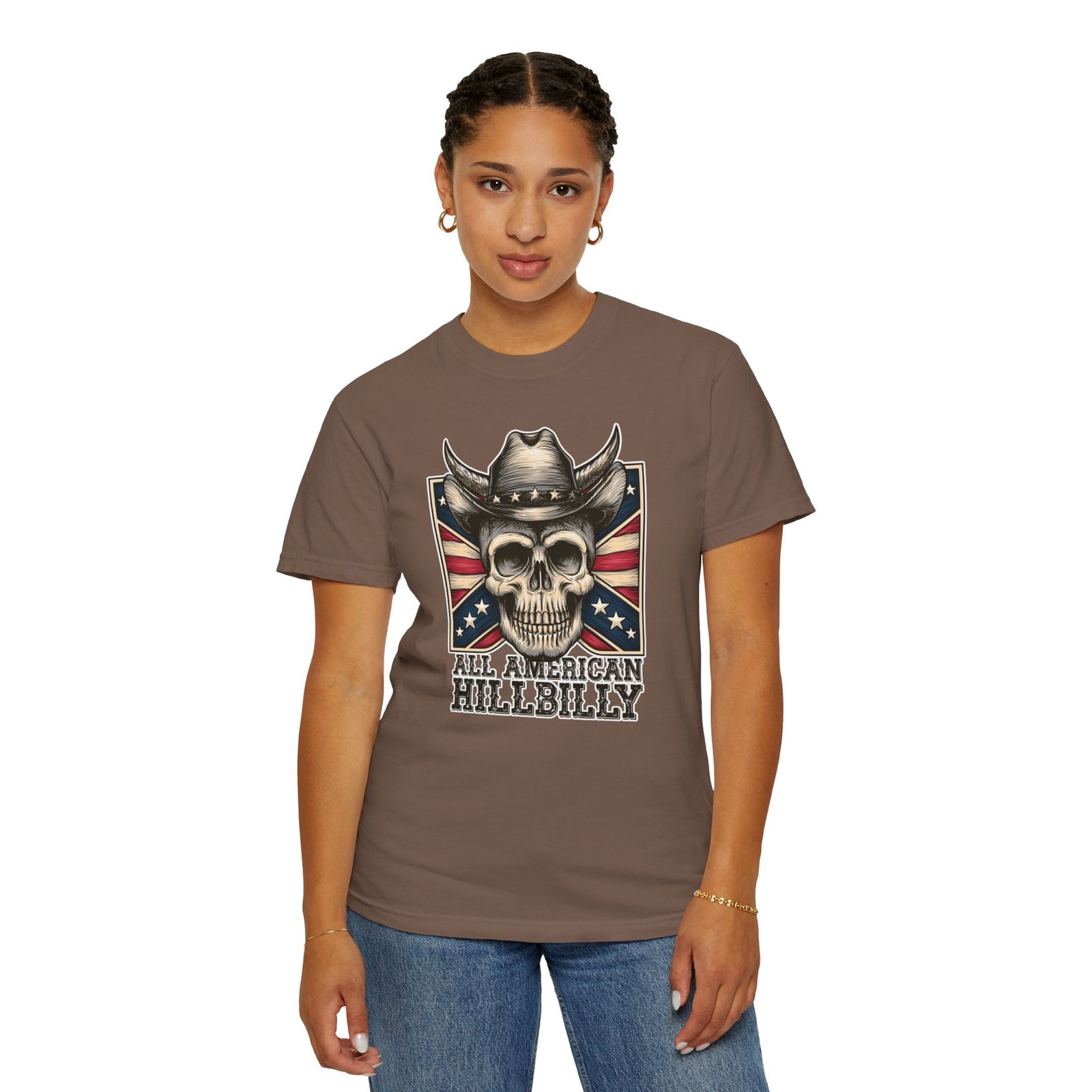 Garment-Dyed T-shirt - Comfort Colors 1717 - Cowboy Skull - 'All American Hillbilly' - Image 14