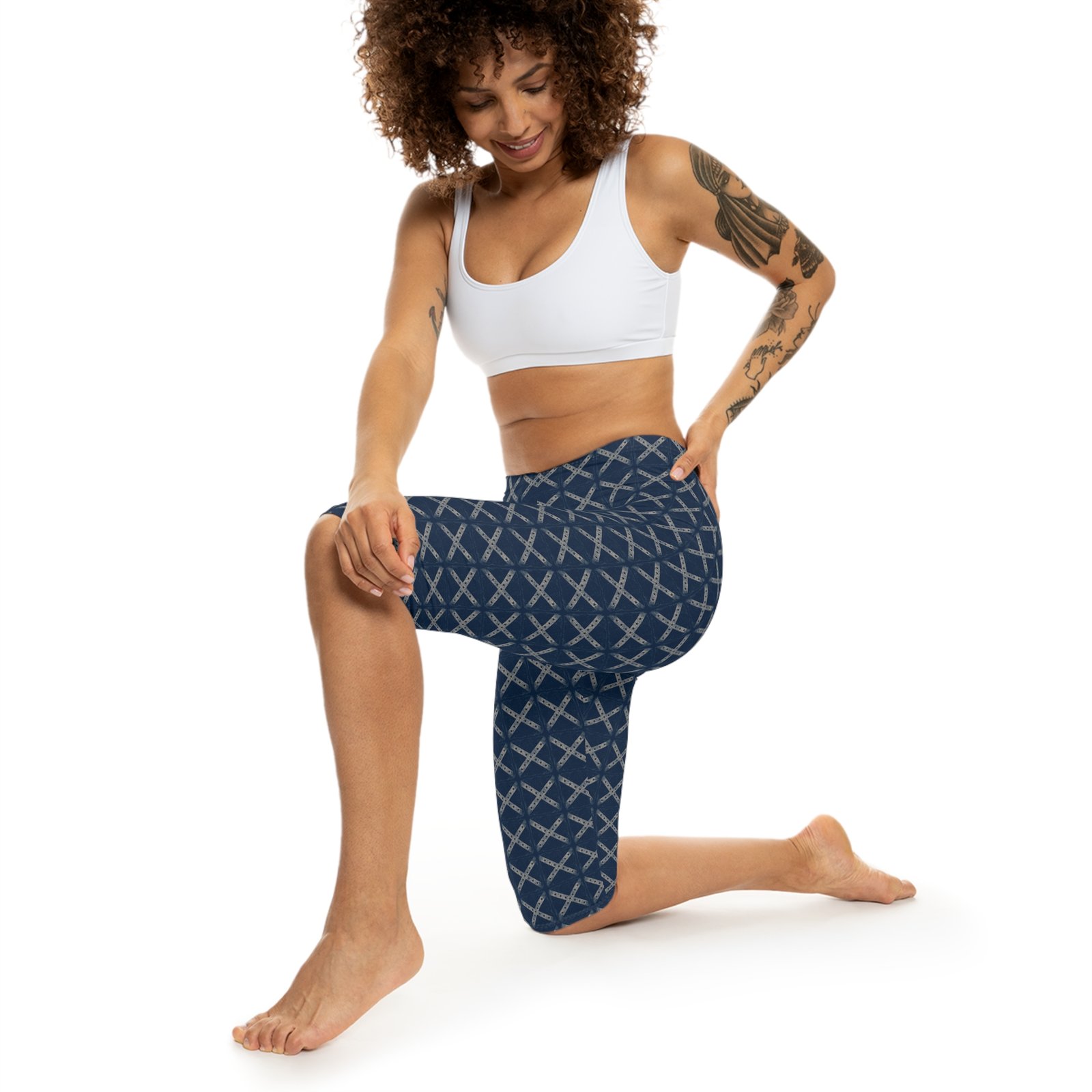 Navy Blue Rebel Flag Pattern - Capri Leggings - Women’s Activewear - Yoga Pants 5 Navy Blue Rebel Flag Pattern - Capri Leggings - Women’s Activewear - Yoga Pants - Image 5