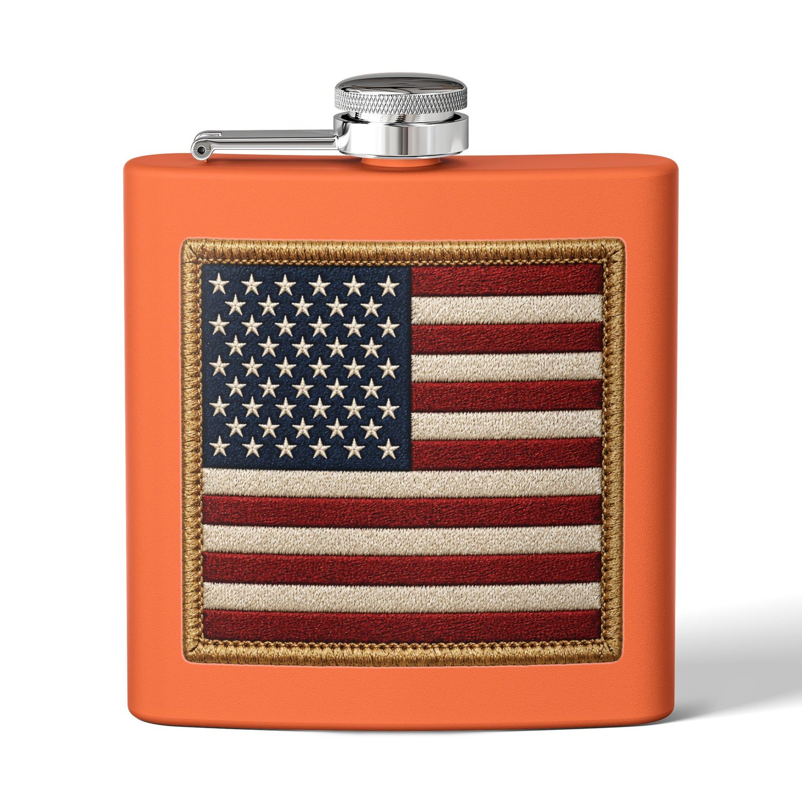 6oz Stainless Steel Flask - American Flag Patch - Embroidered Look USA Flag - Choice of Colors 9 6oz Stainless Steel Flask - American Flag Patch - Embroidered Look USA Flag - Choice of Colors - Image 9