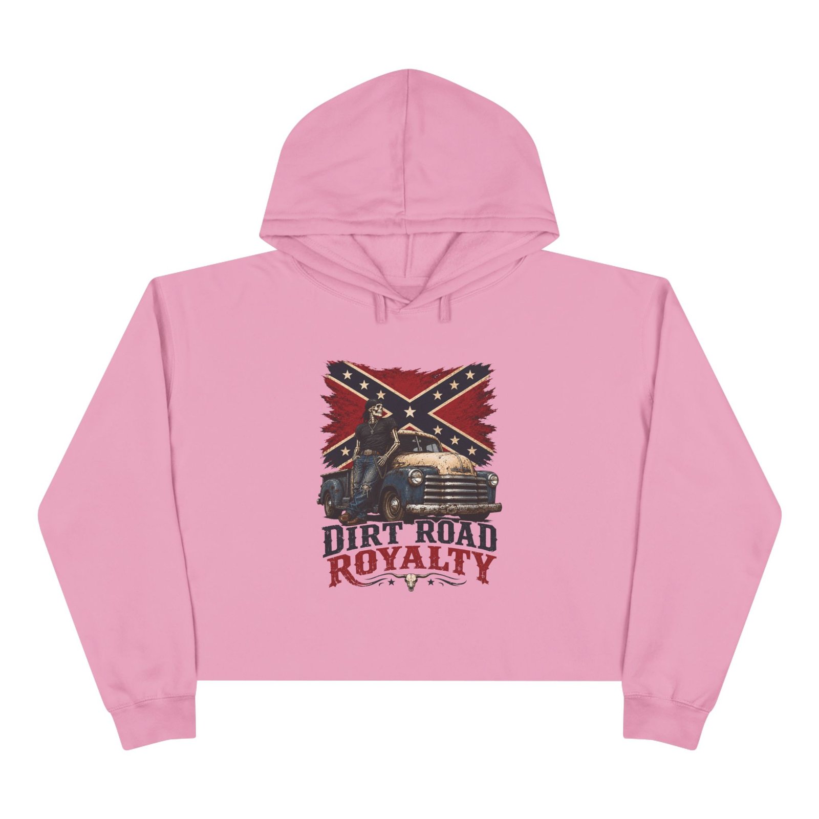 Crop Hoodie - Rebel Flag Biker Hooded Sweatshirt - Truck - 'Dirt Road Royalty' - Image 11