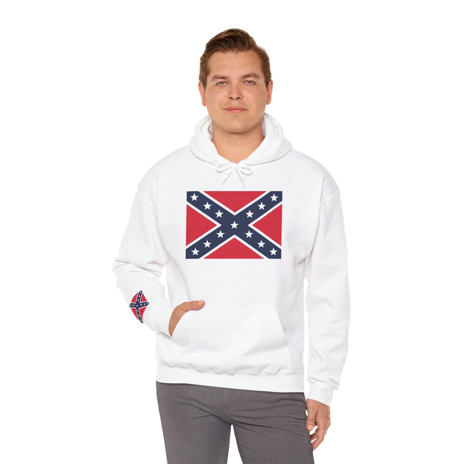 Hoodie - Confederate Battle Flag Pullover - Hooded Sweatshirt - Rebel - Choice of Colors - Image 3