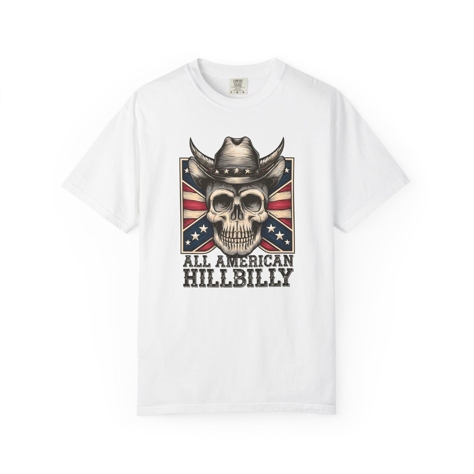 Garment-Dyed T-shirt - Comfort Colors 1717 - Cowboy Skull - 'All American Hillbilly' - Image 3