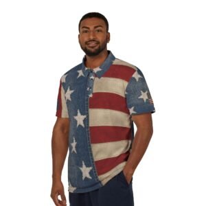 Patriotic Denim Print Pattern - Red White Blue Patches - America 1776-2026 - Polo Shirt - Unisex