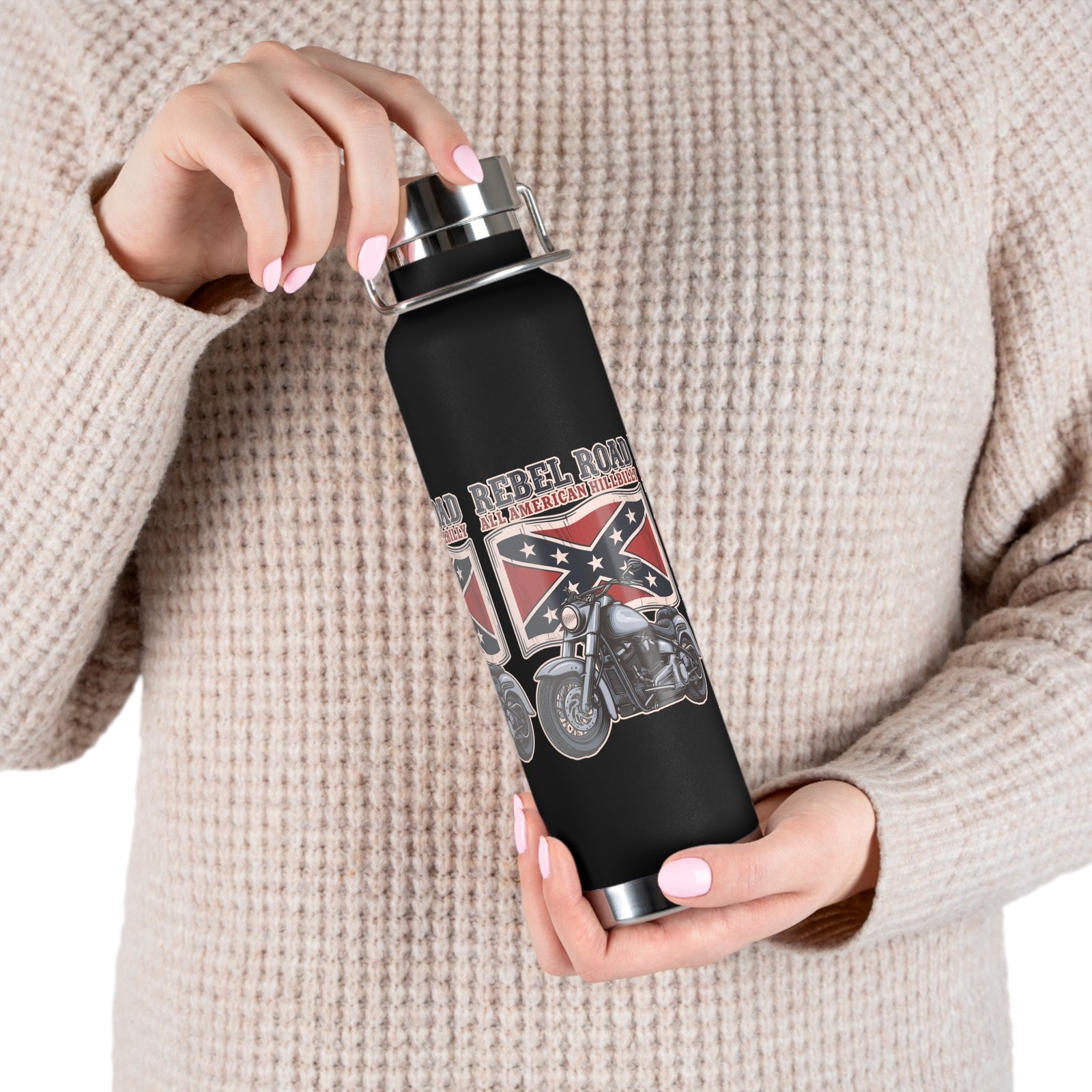 'All American Hillbilly' - 'Rebel Road' - Motorcycle - 22oz Insulated Water Bottle - Image 5