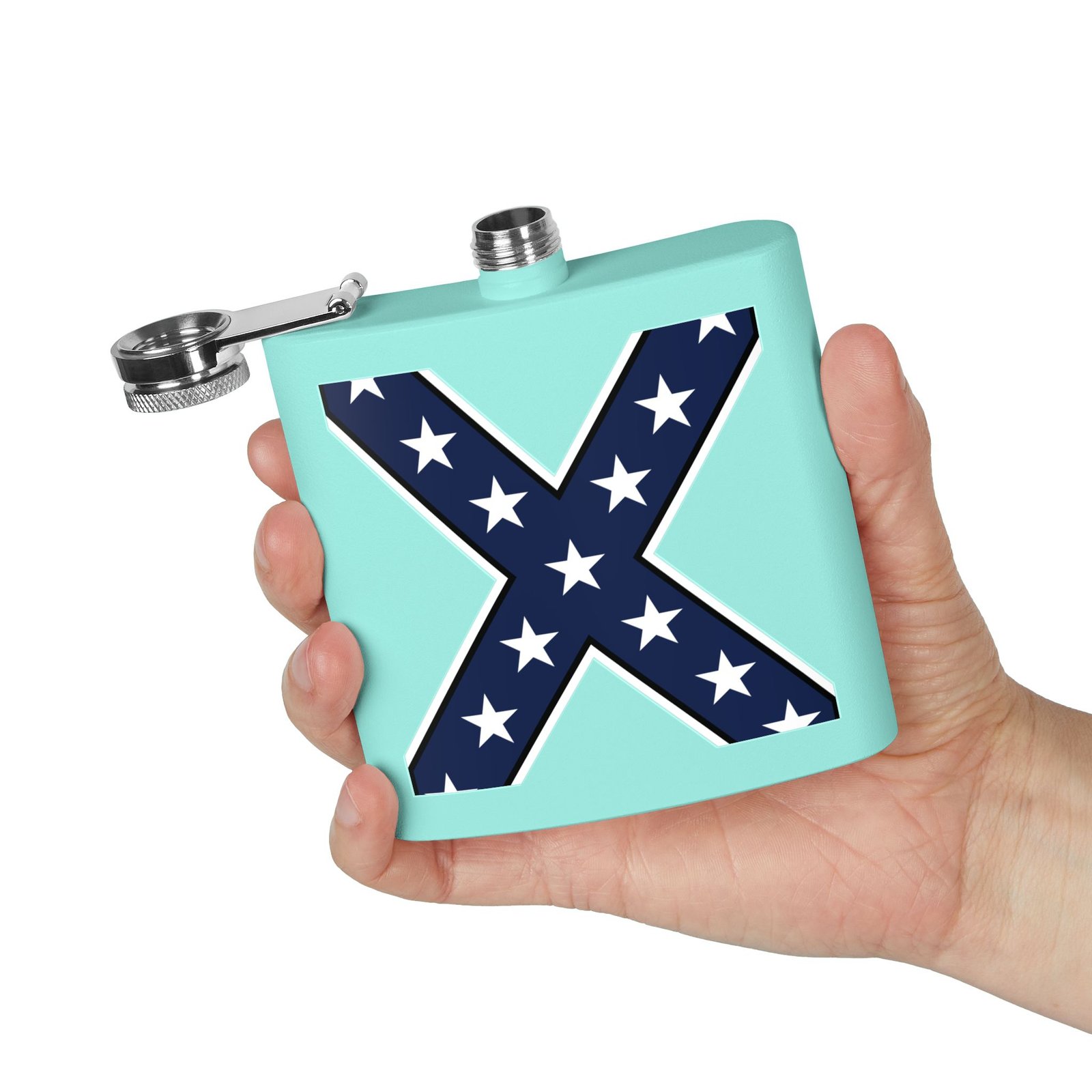 6oz Stainless Steel Flask - Confederate Flag 'X' - Stylized Rebel Flag - Choice of Colors - Image 15