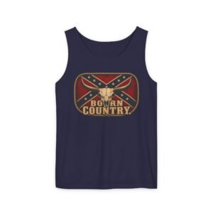 Tank Top - 'Born Country' Graphic Patriotic Southern Heritage - Longhorn Skull - Rope - Tee Shirt