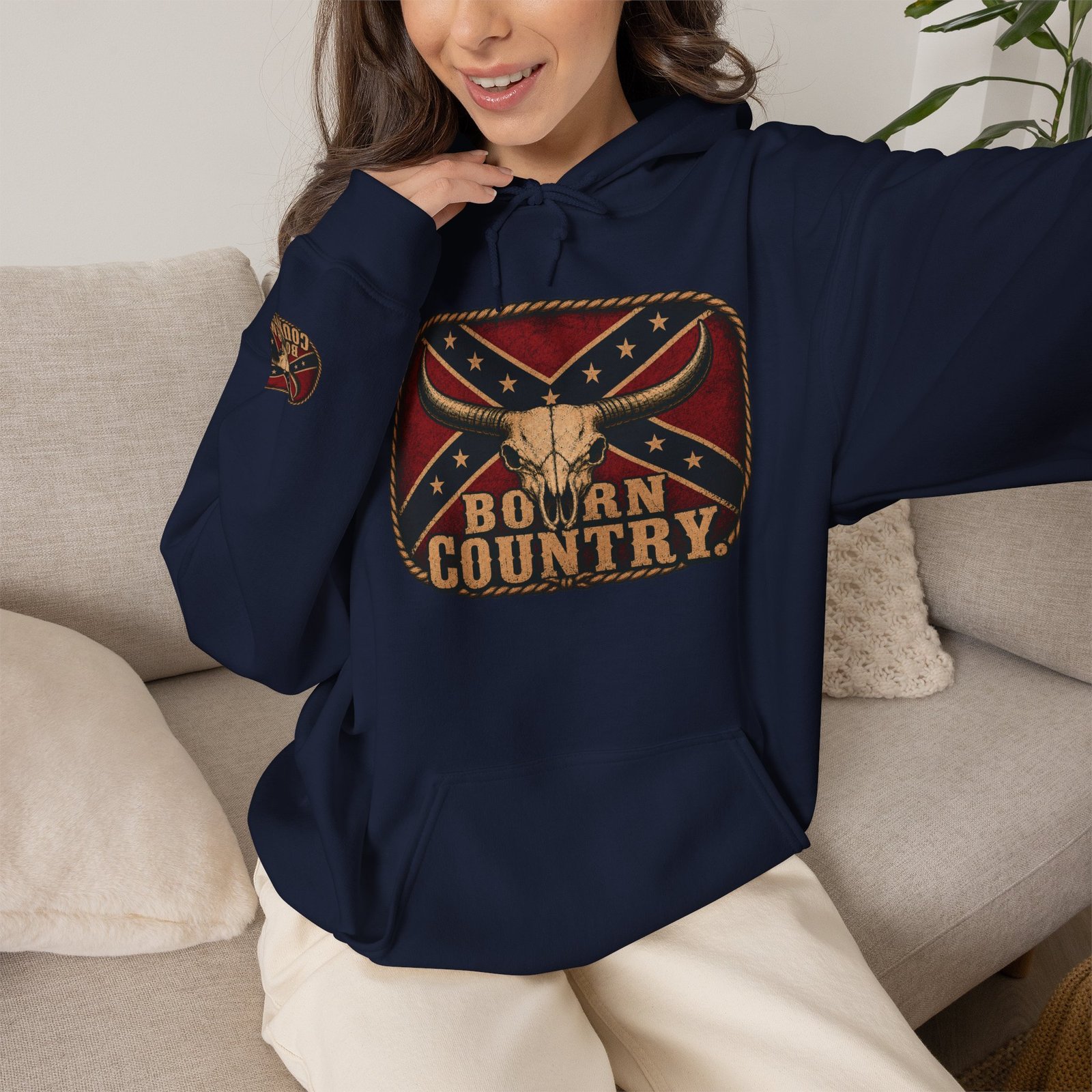 Hoodie - Confederate Pullover - 'Born Country' - Hooded Sweatshirt - Rebel - Choice of Colors - Image 3