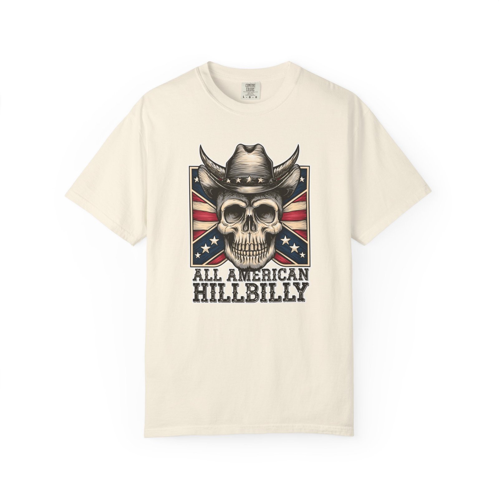 Garment-Dyed T-shirt - Comfort Colors 1717 - Cowboy Skull - 'All American Hillbilly' - Image 7