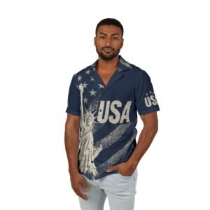 America USA Hawaiian Camp Shirt - Men’s Blue Patriotic - Beach Apparel