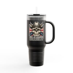 Insulated Travel Mug - 40oz - Rebel Flag with Cowboy Skull - 'All American Hillbilly'