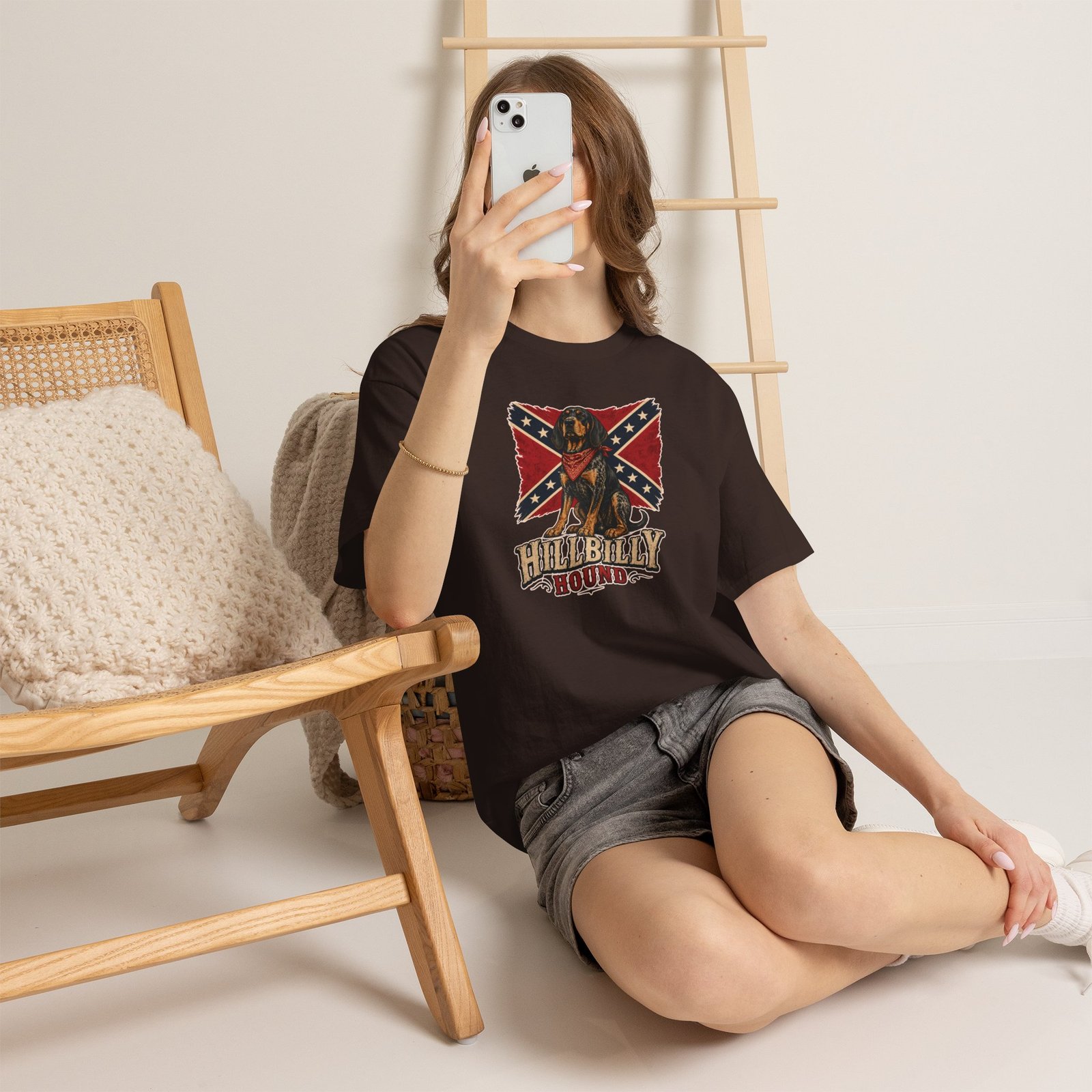 Confederate Flag - Dog - 'Hillbilly Hound' - Version 2 - Rebel T-Shirt - Unisex Heavy Cotton Tee - Image 6