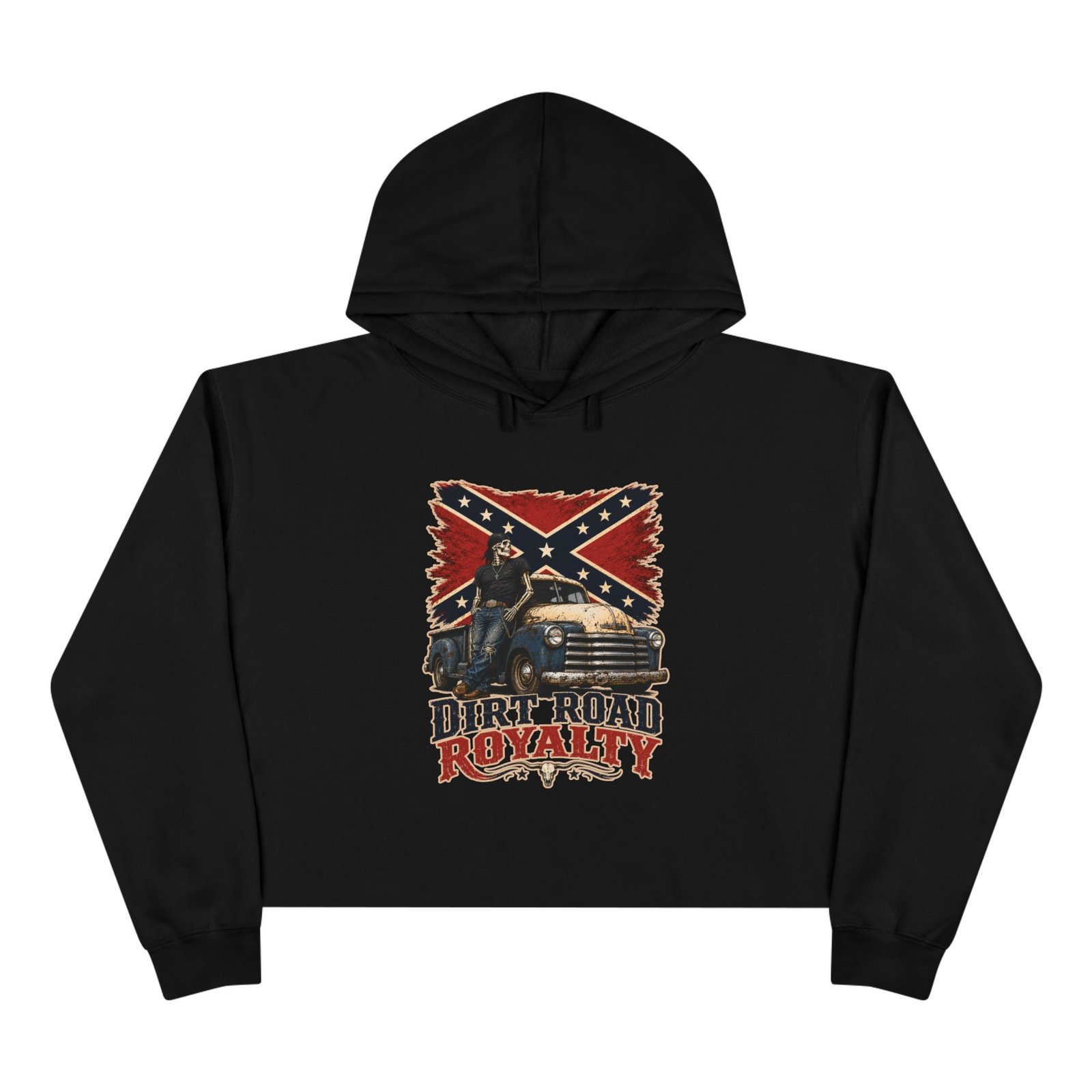 Crop Hoodie - Rebel Flag Biker Hooded Sweatshirt - Truck - 'Dirt Road Royalty' - Image 13