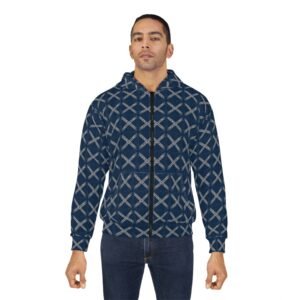 Navy Blue Rebel Flag Pattern - Zip Hoodie - All-Over Printed Casual Hooded Jacket