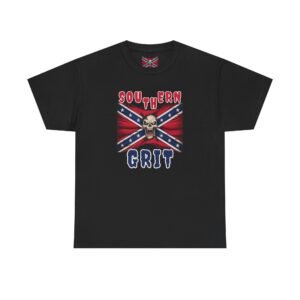 Confederate Flag - Angry Skull - 'Southern Grit' - Rebel - T-Shirt - Unisex Heavy Cotton Tee 2