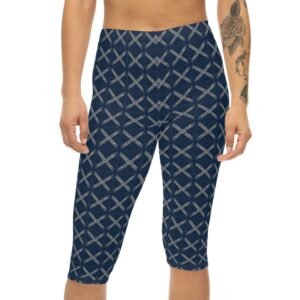 Navy Blue Rebel Flag Pattern - Capri Leggings - Women’s Activewear - Yoga Pants