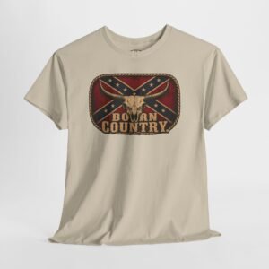Confederate Flag - 'Born Country' - Longhorn Skull - Rope - T-Shirt - Unisex Heavy Cotton Tee