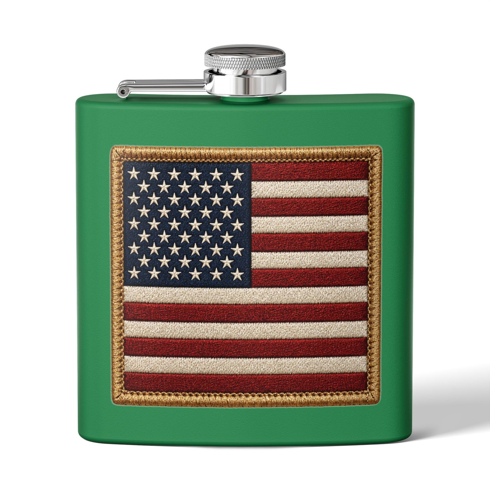 6oz Stainless Steel Flask - American Flag Patch - Embroidered Look USA Flag - Choice of Colors 6 6oz Stainless Steel Flask - American Flag Patch - Embroidered Look USA Flag - Choice of Colors - Image 6