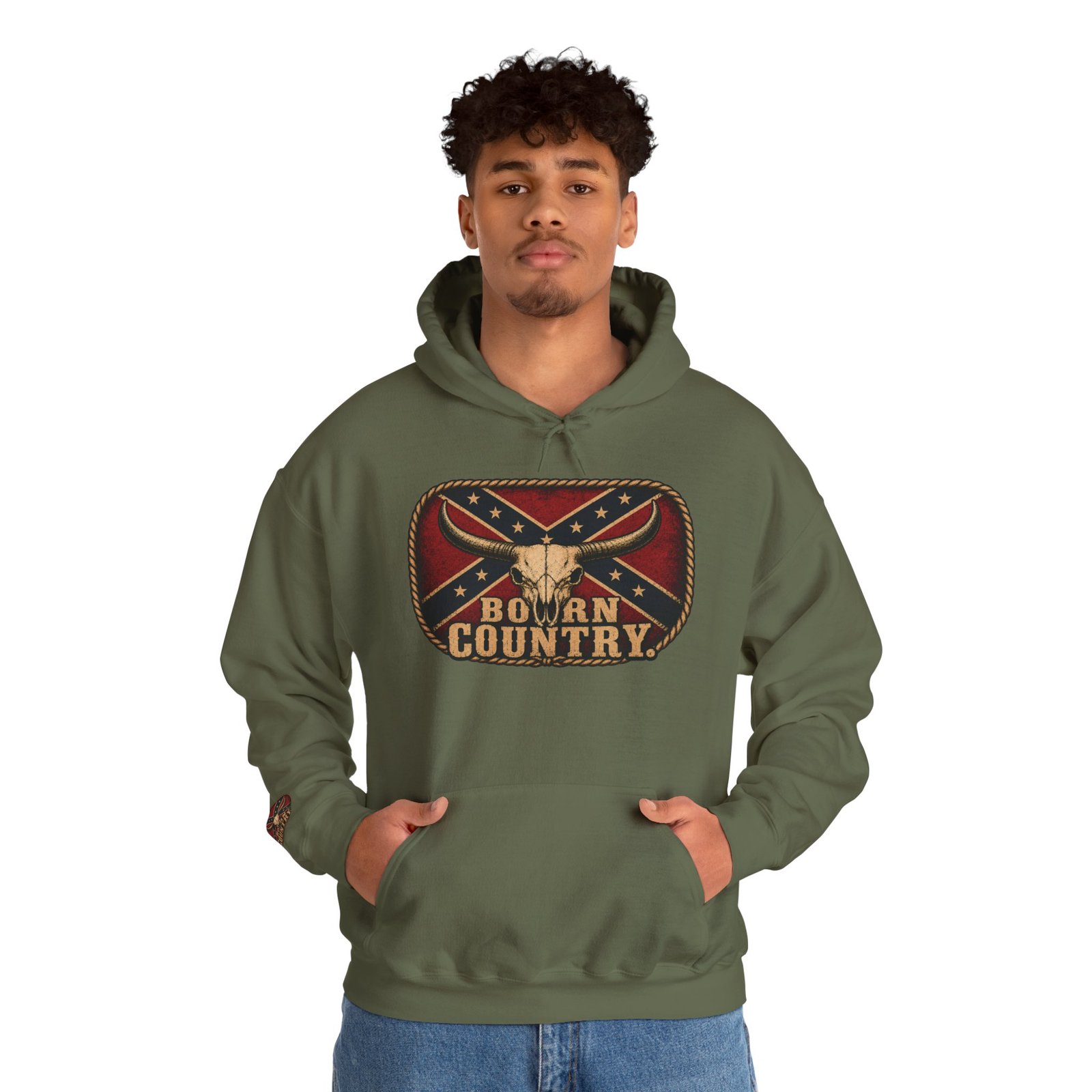 Hoodie - Confederate Pullover - 'Born Country' - Hooded Sweatshirt - Rebel - Choice of Colors - Image 4
