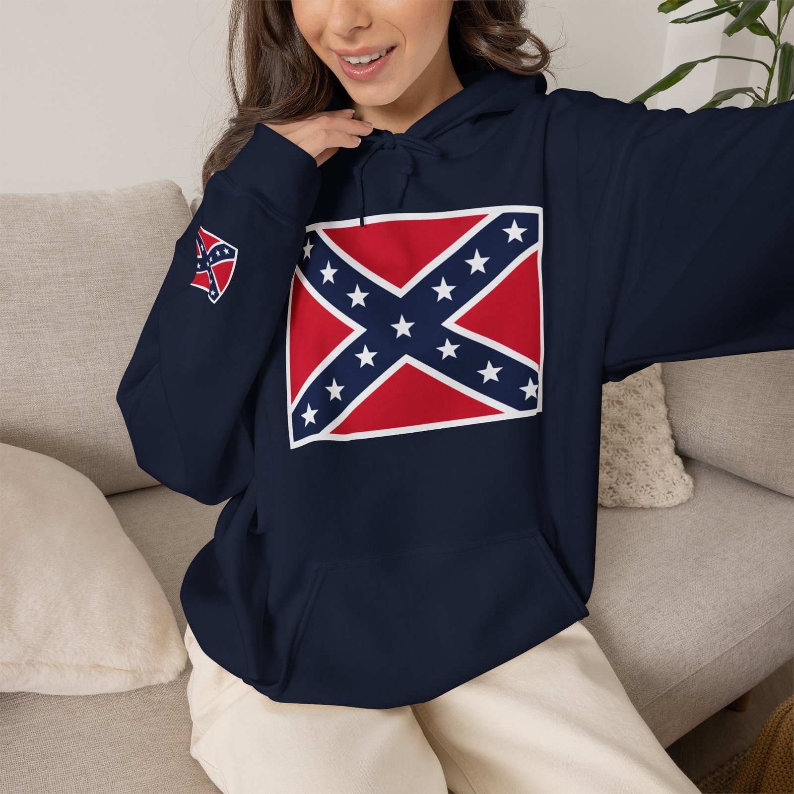 Hoodie - Confederate Battle Flag Pullover - Hooded Sweatshirt - Rebel - Choice of Colors - Image 2