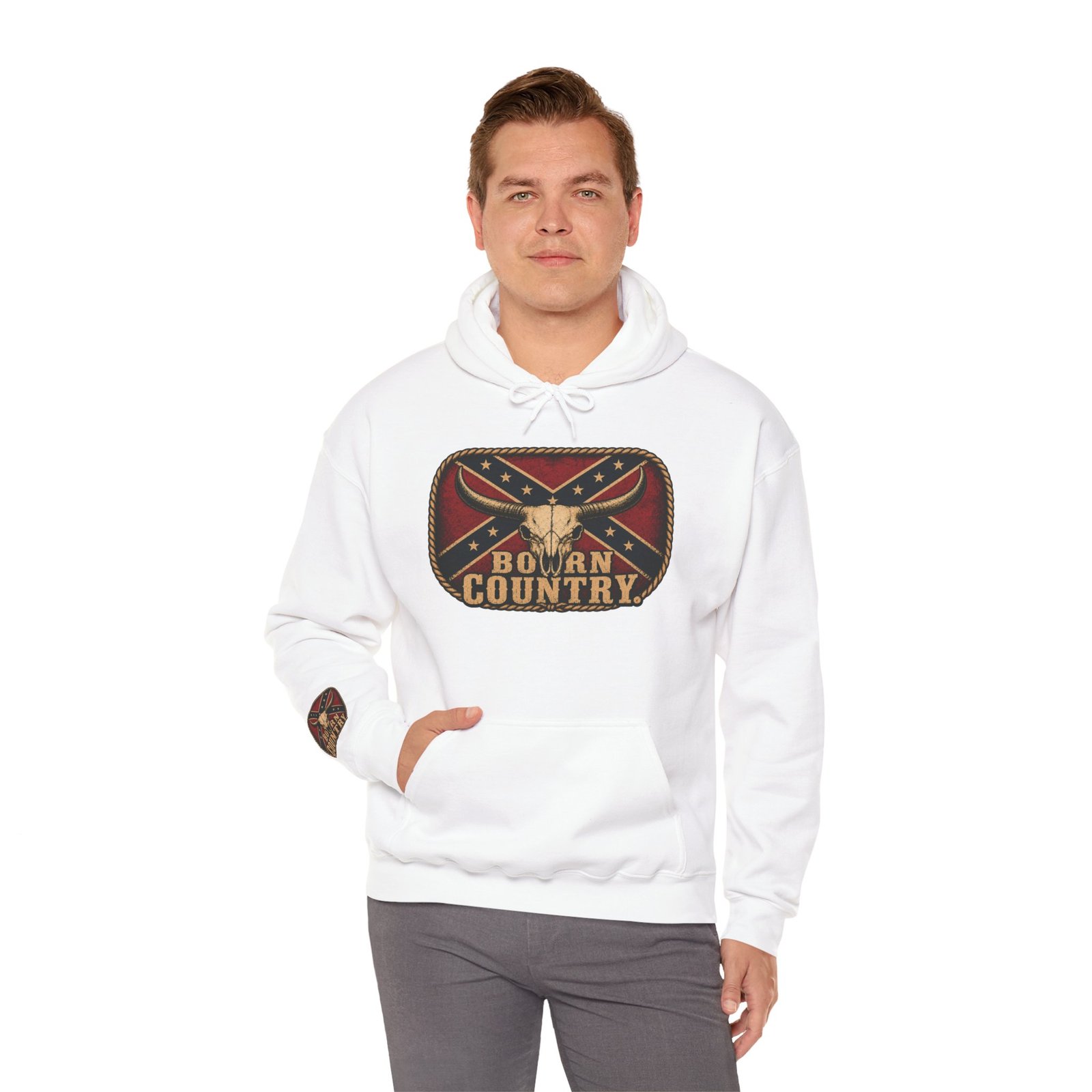 Hoodie - Confederate Pullover - 'Born Country' - Hooded Sweatshirt - Rebel - Choice of Colors - Image 7