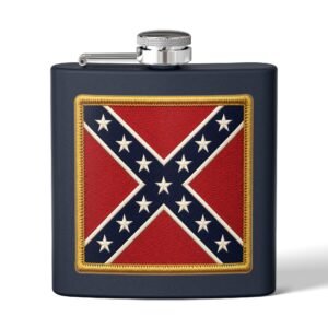 6oz Stainless Steel Flask - Confederate Flag Patch - Embroidered Look Rebel Flag - Choice of Colors